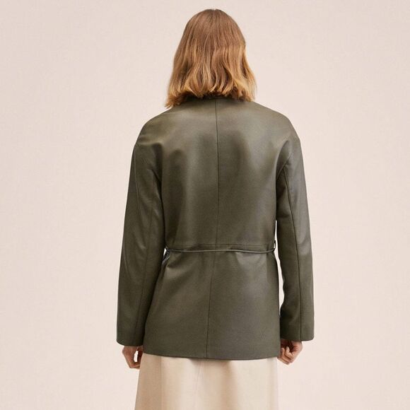 Mango Leather Military Belted Jacket similar to Toteme Jacket - Picture 6 of 8